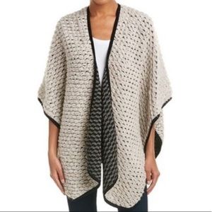 EUC Trina Turk | cream and black poncho style cape
